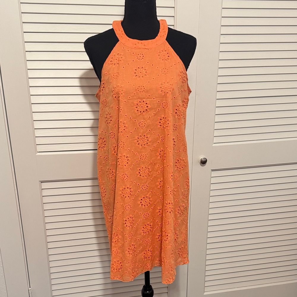 Orange Eyelet Halter Dress